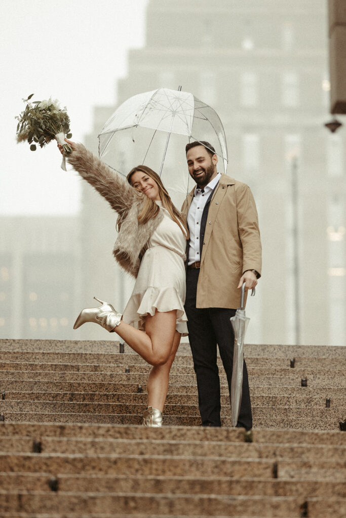 Couple eloping in Boston in the rain, a Boston elopement idea from a real wedding day